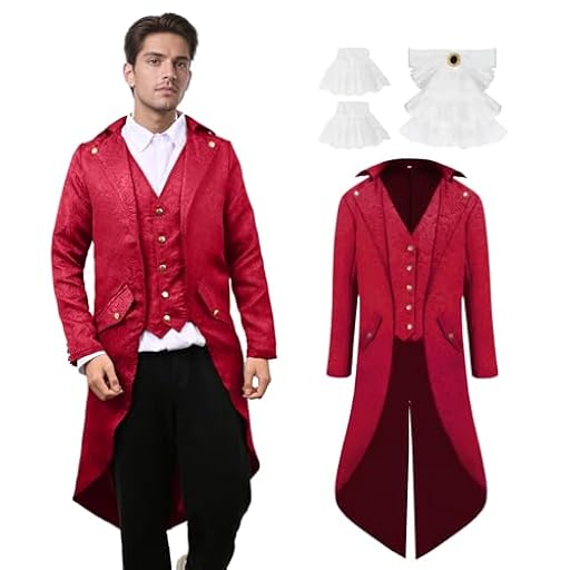 YORDET Abrigo medieval steampunk gótico retro para hombre, chaqueta victoriana para hombre, disfraz de cosplay de vampiro (Rojo, L) | Ya disponible en tu tienda friki favorita! En mundofriki.es!