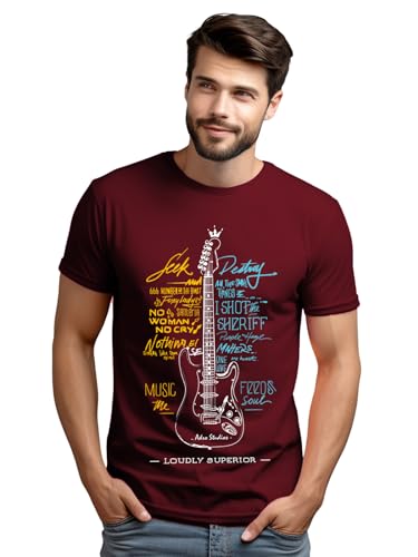 Image of ADRO Guitar Design Printed T-Shirt for Men - 100% Cotton, Regular Fit, Soft Breathable Fabric.