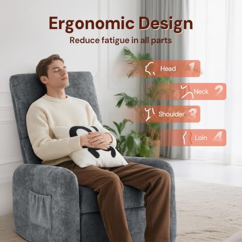 Image of Korser 360 Rocking Chair, Nursery Rocker Chair with Side Pockets, Glider Nursing Chair with Steel Structure Base, Small Chair for Small Spaces, Chenille Swivel Accent Chairs for Living Room, Nursing