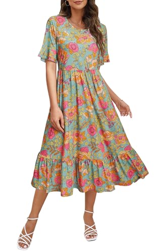 Image of STYLEWORD Womens Summer Casual Short Sleeve Flowy Midi Beach Dress