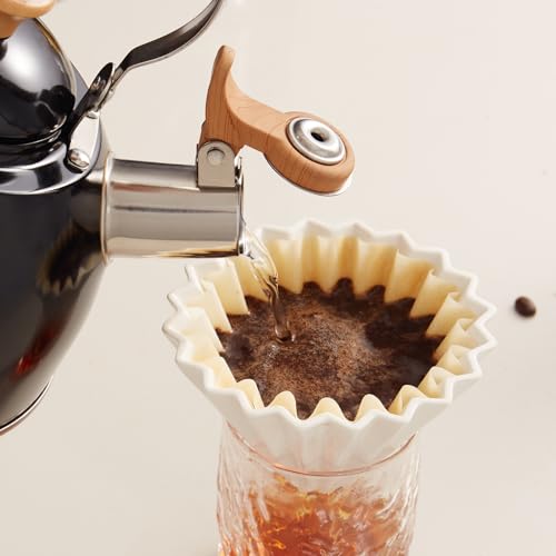 ROCKURWOK Tea Kettle, Tea Pot with Cool Touch Ergonomic Handle, Teapot Food Grade Stainless Steel, Tea Kettle Stovetop, Kettle Teapot, Whistling Tea Kettle, Small Tea Pot, 1.6 Quart (Black)