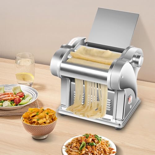 Electric Pasta Maker Machine, 135W Spaghetti Roller Noodle Pressing Machine, 410 Stainless Steel Electric Noodle Maker, for Breakfast Shops, Homes, Hotels, Noodle Shops(1.5mm/4mm flat noodle)
