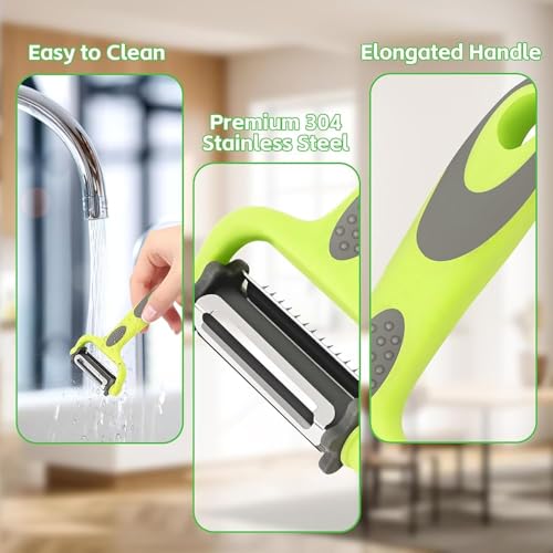 Image of 3 in 1 Rotary Multi-Functional Peeler, Suitable for Vegetable and Fruit, with Serrated Blade + Straight Julian Stainless Steel, Anti-Slip Handle Design, Slicer Kitchen (Pack of 1)