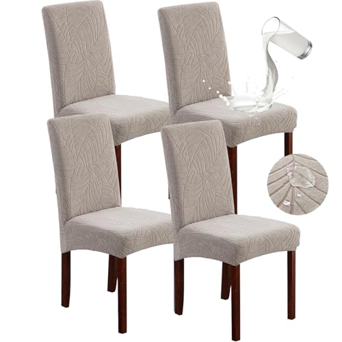 Winsoyya 4 PCS Waterproof Chair Covers for Dining Room Stretch High Back Chair Cover Removable Washable Chair Protector for Kitchen Home Hotel Restaurant Banquet (Grey-4Pcs)