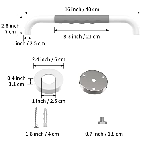 16 Inch Shower Grab Bar 2 Pack, Munzong White Stainless Steel Bathroom Grab Bar W/Anti Slip Gray Rubber Grip, Bathroom Balance Bar,Safety Handrail Support,Handicap Elderly Senior Assist Bath Handle #TOP1