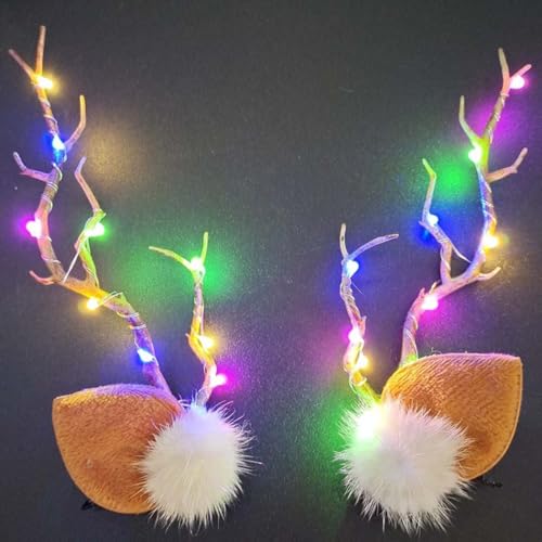 Hirschgeweih Weihnachten 20 Weihnachts Haarspangen, 2 Stück LED Leuchtende Geweih Haarnadel,...