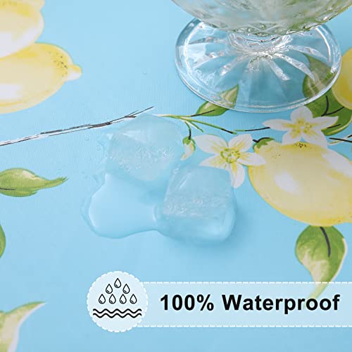 misaya Round Fitted Tablecloth with Elastic Edge, 100% Waterproof Oil Proof Plastic Table Cover, Vinyl Flannel Backed Tablecloth Fits 25"-30" Round Tables for Dinner, Outdoor, Picnic, Lemon by misaya - Used condition - Image 3