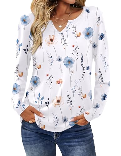 Image of Zeagoo Long Sleeve Shirts for Women Fall Tops Casual Dressy V Neck Blouses Boho Tunic Western Clothes Vacation Outfits