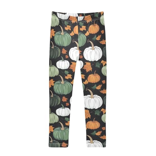 Girls' Athletic Leggings Ankle Length Yoga Dance Pants Kids Teen 4T Pumpkin Maple Leaves