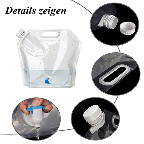 NIAVIS Faltbarer Wasserbehälter 2 Stück, Faltbares Tragbares Faltbares Trinkwasser, 5/10L Wasserbeutel Camping Wasserbehälter,Blau Plus Weiß,10LZahlung Für Wasserhahn – Bild 3
