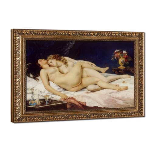 Impression sur toile Gustave Courbet Le Sommeil, cadre décoration murale bureau 61 x 91 cm
