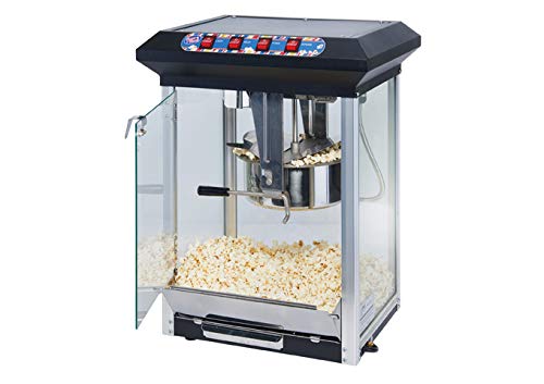 Image of Winco Commercial-Grade Popcorn Machine with Stainless Steel Kettle, 8 Ounce, Black