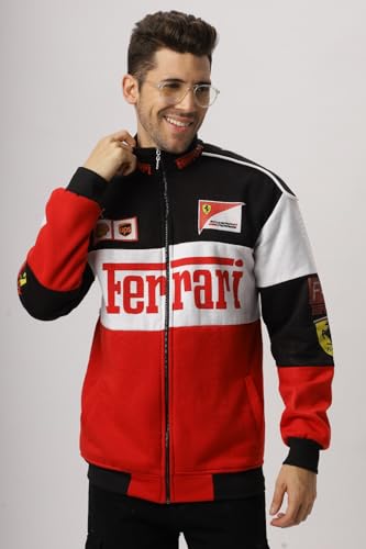Image of EXOTIX Red & White Racing Jacket Modern Design | Zip-Up Printed Jacket | Men's Party and Daily Wear | Racing Sports jacket for Women | Bomber Polyester