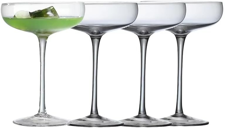 Cocktail Coupe Glasses, Set of 4, 6 Oz Crystal Clear Stemmed Glasses for Manhattan, Martini, 5.8 Inch Height