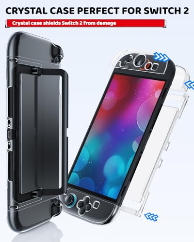 Image of Switch 2 Accessories Bundle for Nintendo Switch 2 2025(All in One Case Kit) | Portable Hard Shell Slim Case with Crystals Protective Cover kit, 2 HD Screen Protectors (7.9 Inch),Dust Plugs, 4 Thumb Grips