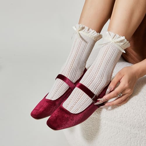 Image of Trary Mary Jane Shoes Women Woven Flats for Women Dressy Ballet Flats Squared Toe Mary Jane Flats Shoes