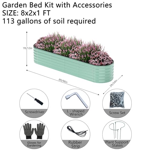 ZFHgarden Garden Box Raised Flower Bed Galvanized Metal Planter Round Raised Garden Bed Kit for Gardening Outdoor 1PC Green 8X2X1FT — view 2
