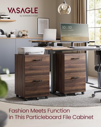 Image of VASAGLE Custos Collection - 2-Drawer File Cabinet for Home Office, Small Rolling File Cabinet, Printer Stand, for A4, Letter-Size Files, Hanging File Folders, Natural Walnut UOFC040K101S