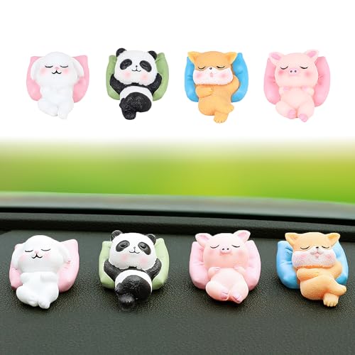WOKNOW Cute Sleeping Animal,4 Pcs Automotive Interior Decoration Accessories for Car Rearview Mirror and Dashboard,Cute Anime Decor for Home Garden Office,Funny Ornament Gifts