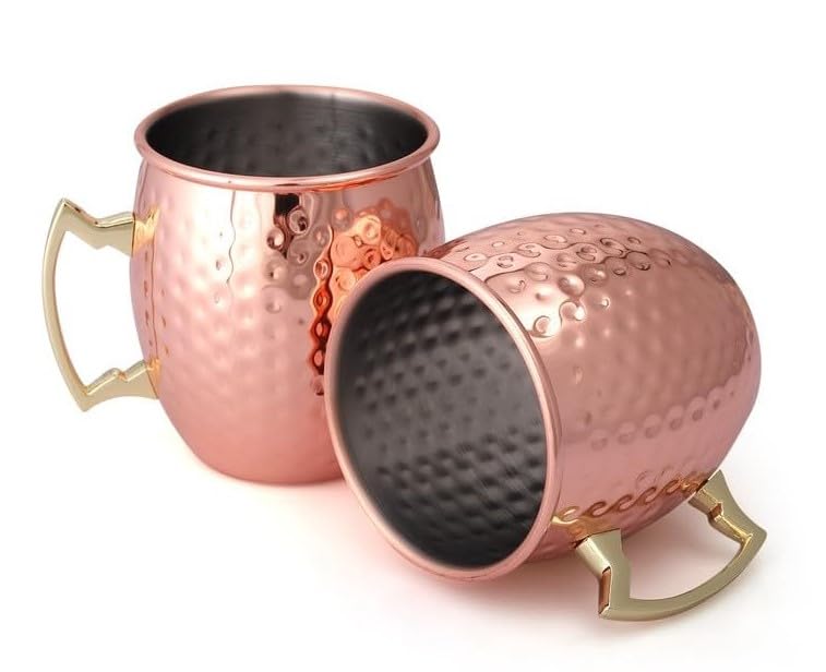 Alluring Homz Copper Moscow Mule Beer Mugs | Cocktails,Beer,Cold Beverages,Anniversary & Wedding Gift Cocktail Serveware,Drinkware & Barware,Ideal for Cocktails,Drinks, & Gifts, 550ml (2 Piece)