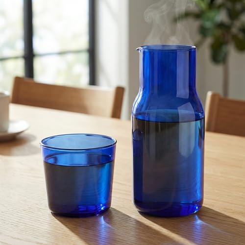 Set de botella y vaso de vidrio azul Tofficu miniatura 5
