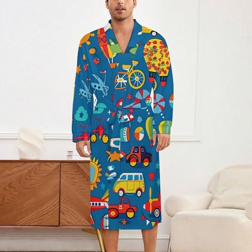 Car Airplane Hot Air Balloon Soft Robe Long Sleeve Bathrobes V Neck Sleepwear Spa Robes with Belt Men Woman2