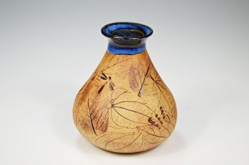 Leaf Vase Handmade Stoneware Clay Pottery w/Dragonfly Impression