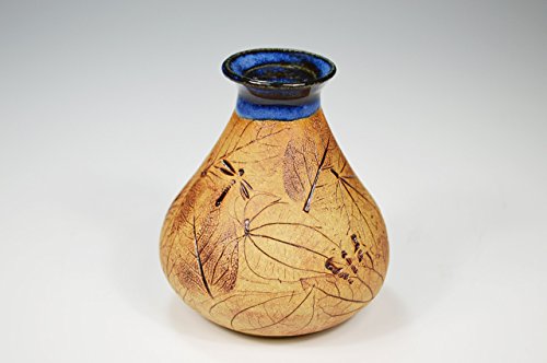 Leaf Vase Handmade Stoneware Clay Pottery w/Dragonfly Impression