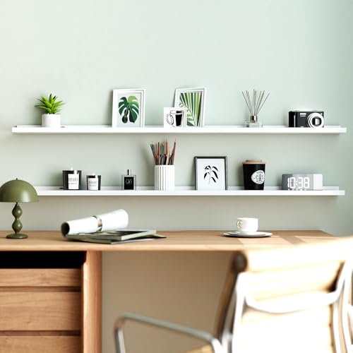 Image of White Floating Shelves for Wall Decor, 60 in Shelf with Lip Set of 2