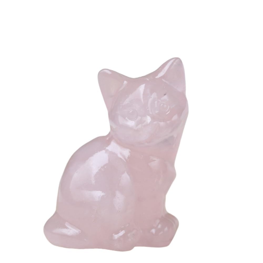HUFFA Natural Amethyst Cat Figurine - Handcrafted Carving for Home Desktop Decoration(Pinkcrystal)