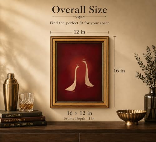 Image of Gold Framed 3D Textured Wall Art, Red Martini Duck Canvas Prints, Minimalist Cocktail Animal Pictures Decor, Funny Rustic Bar Cart Artwork for Kitchen Dining Room Living Room 12x16inch