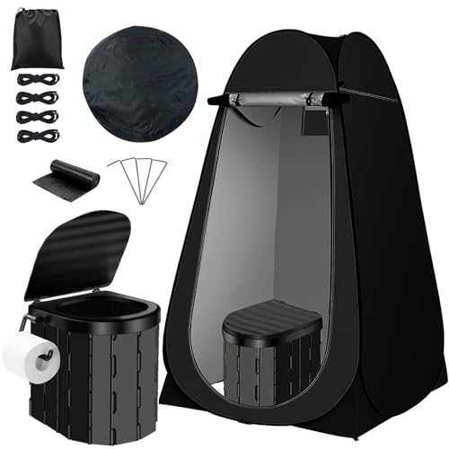 Juego de inodoro for exteriores for acampar, kit de inodoro portátil for adultos con tienda de privacidad emergente, inodoro plegable ergonómico, lavable y plegable con 12 bolsas de inodoro for viajes