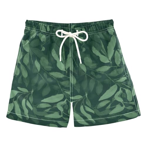 FLildon Eucalyptus Leaf Little Boys Swim Trunks with Mesh Lining Quick Dry Beach Board Shorts, 3T