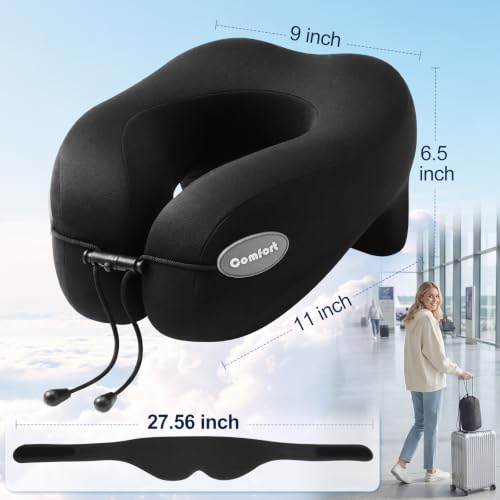 Oreiller cervical de voyage avec masque pour les yeux et support de tête pour les longs vols, noir – Image 6