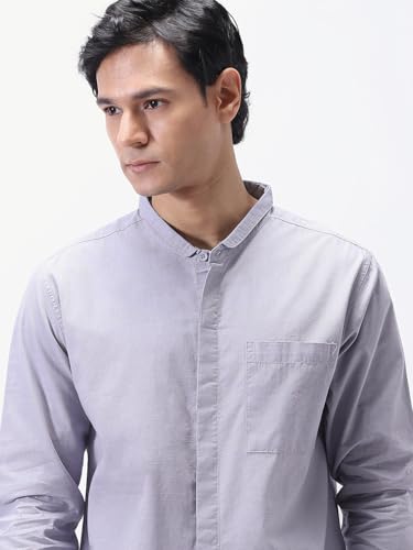 Image of Urbano Fashion Men's Cotton Full Sleeve Regular Fit Casual Solid Shirt with Band Collar