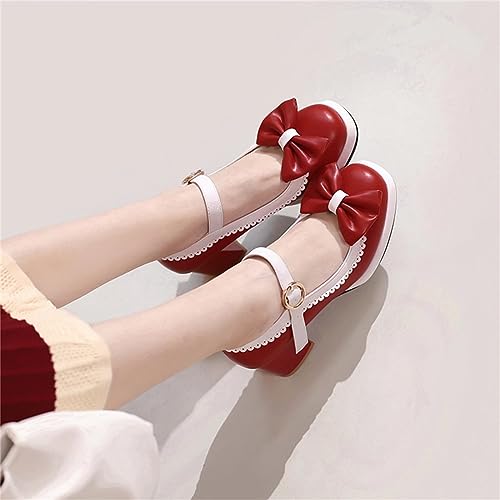 Image of FOREADA Lolita Bow Platform High Heel Women Rockabilly Mary Jane Dress Pump | Boasts soft kawaii retro vintage lolita tea party aesthetic, with block heel ,bow, round toe versatile style for dress wear