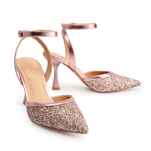 Trary Heels Women Pumps Closed Toe Ankle Strap Pointed Toe Heeled Sandals for Women Stiletto Wedding Dress Shoes3