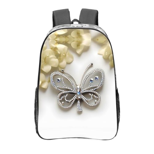 Sac à dos transparent noir avec poches et motifs strass papillon fleur Taille Unique