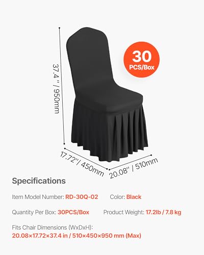 Image of VEVOR Chair Covers, Polyester Spandex Chair Cover, Stretch Slipcovers for Wedding Party Dining Banquet Flat-Front Chair Covers (Black-d, 30PCS)