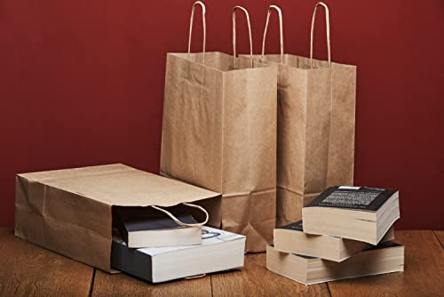 Lot de 50 Sacs Marrons Cabas en Papier Kraft avec Poignées - 20x10x29.2 cm - Sac de Courses/Emballage cadeau pour Anniversaire, Noel, Mariage. - Image 5