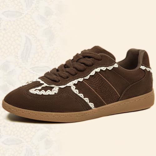 Image of Casual Sneakers for Women Lace Detail Elegant Ribbon Lace-Up Fashion Sneakers with Leather Upper Memory Foam Insole and Trendy Casual Shoes for Women