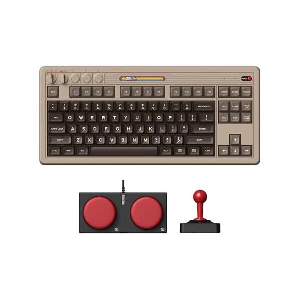 8BitDo Retro Mechanical Keyboard, Bluetooth/2.4G/USB-C Hot Swappable Gaming Keyboard with 87 Keys, Dual Super Buttons and Super Stick for Windows and Android – C64 Edition