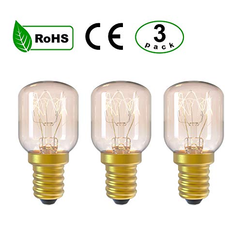 3Pack E14 Bombillas Horno 15W T25 2300K Bombilla Rosca SES E14 Incandescente Regulable, Resiste Altas Temperaturas de 300u00b0C para Microondas/Horno/congeladores/nevera/Lámpara de Sal del Himalaya