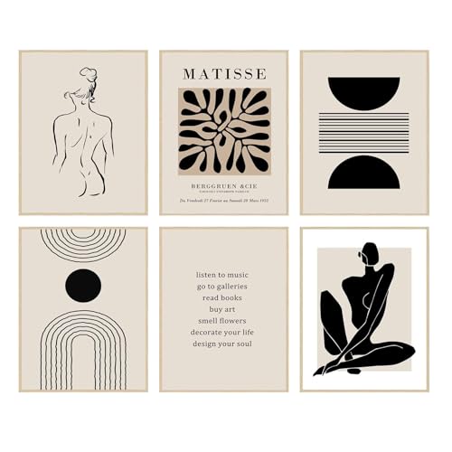Art mural bohème Matisse lot de 6 affiches neutres pour un salon cosy