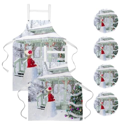 Lot de 2 tabliers de cuisine thème sapin de Noël et hiver pour offrir