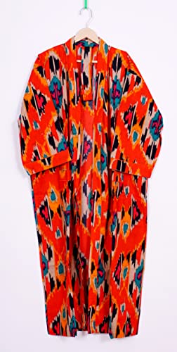 Image of Pure 100% Cotton Robe For Womens Bathrobe Dressing Gown Long sleepwear Free Size Kimono