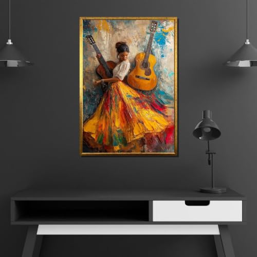 Tableau sur toile flamenco de haute précision avec cadre en bois 60x90