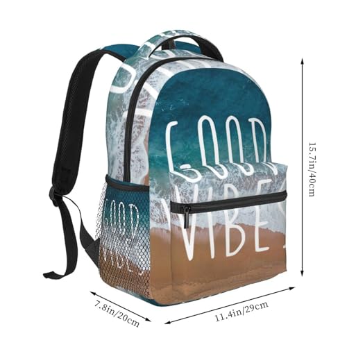 Good Vibes Ocean Tide Beach Backpacks 15in Laptop Backpack Multipurpose Double Shoulder Bag For Men Women Gifts2
