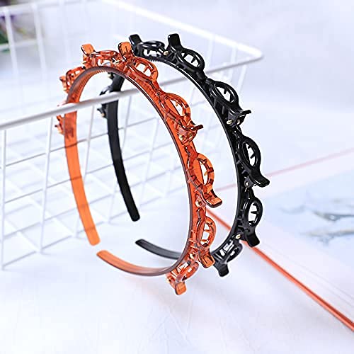 APSAMBR 2PCS Simple Fancy Plastic Elastic Hair Bands Wavy Hair Comb Black Brown Headband Teeth Comb Shine Hairband Hoop Hair Accessories For Girls, Women