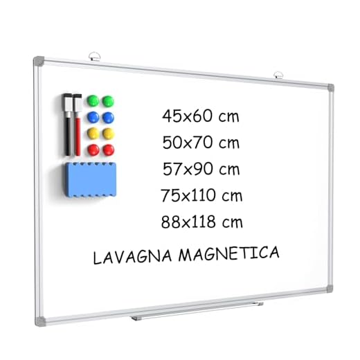 DOLLAR BOSS Lavagna magnetica, 57 x 90 cm cornice in alluminio, lavagna bianca cancellabile a secco, lavagna magnetica da parete, appesa a muro